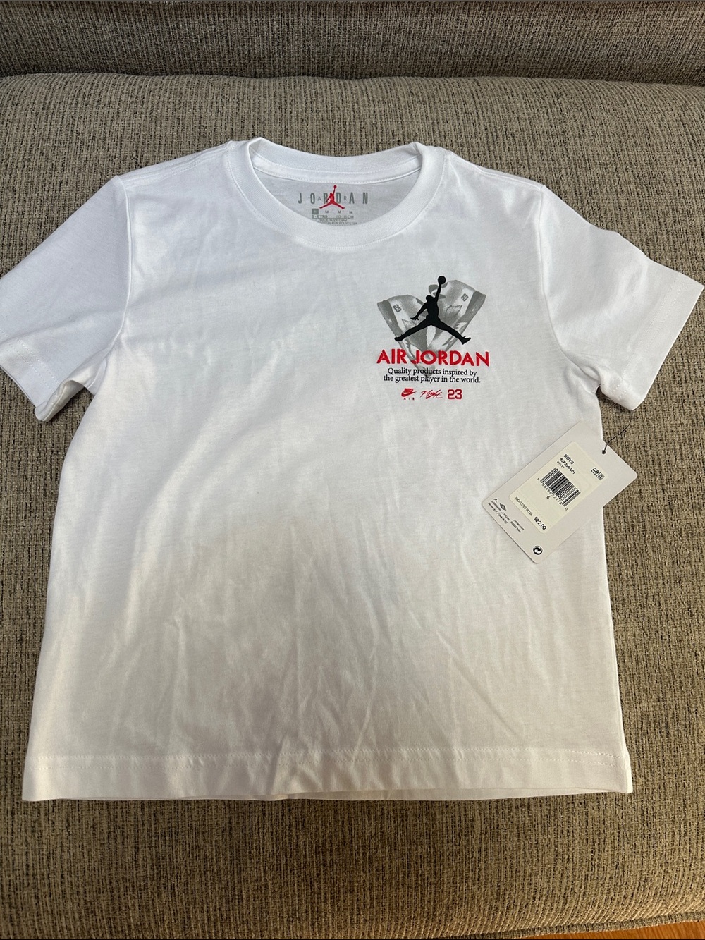 Boys Jordan White Short-Sleeve Tee with Black & Red Jumpman Graphic